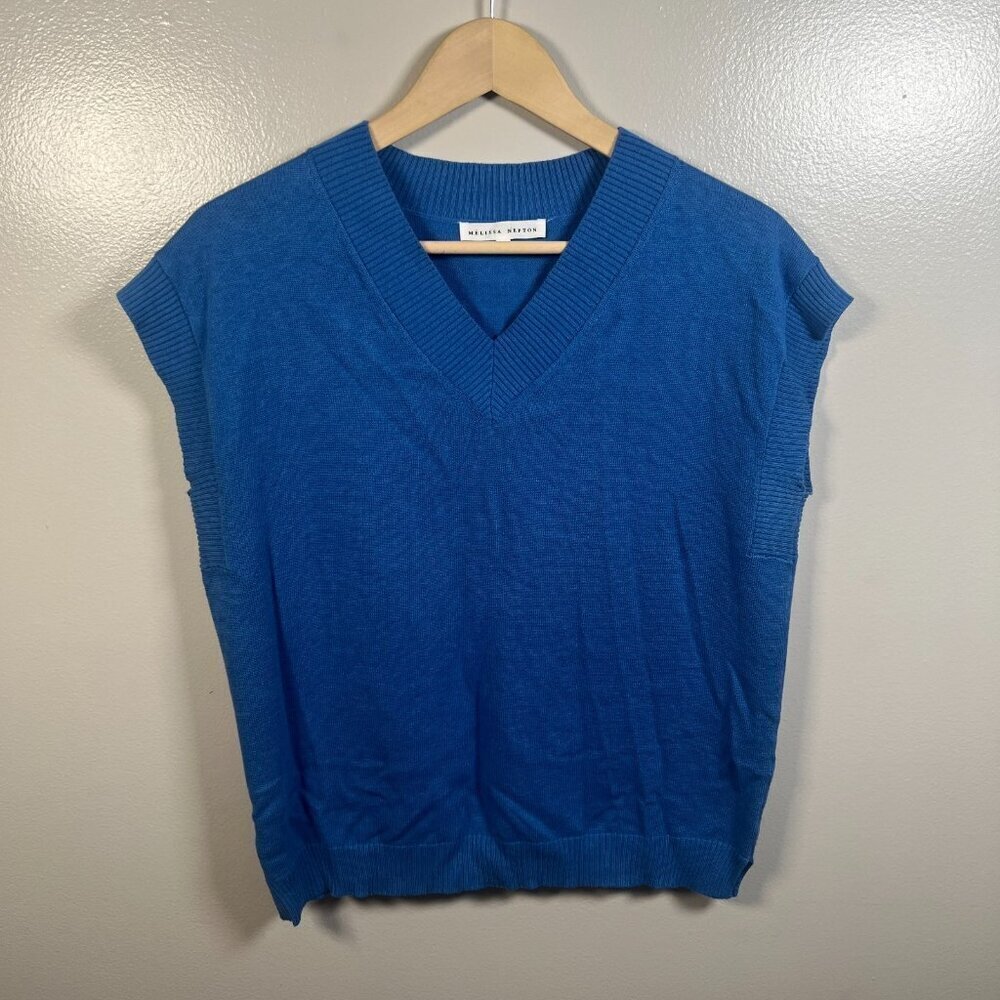 Melissa Nepton Liberty Sweater Vest Size Small Blue Silk Blend Preppy Minimal
